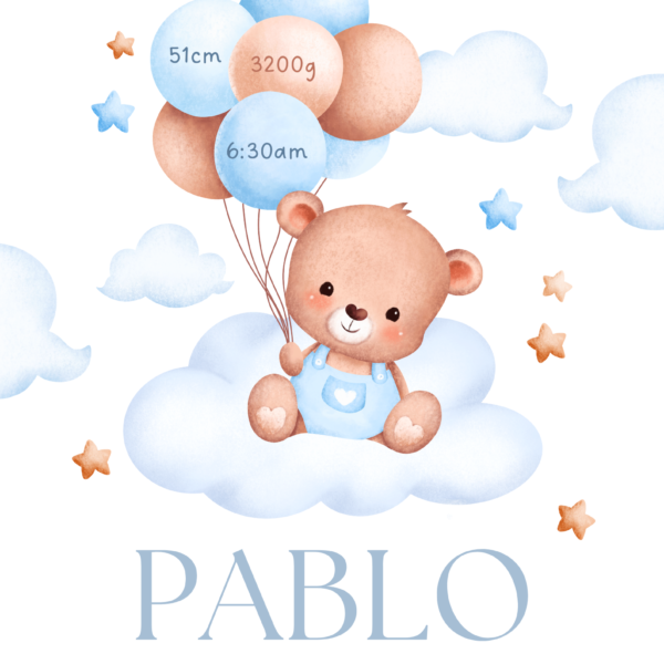 Natalicio Oso con Globos azules