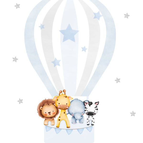 Lámina Animales Globo Aerostático Azul