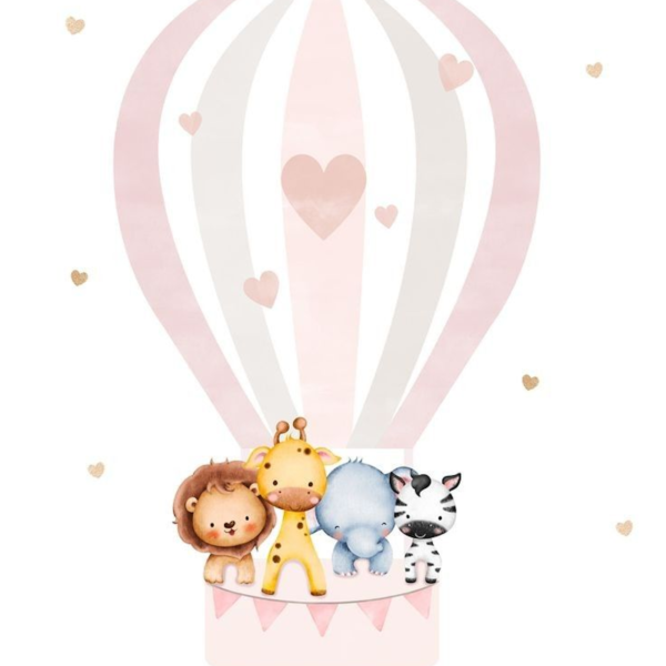 Lámina Animales Globo Aerostático Rosa