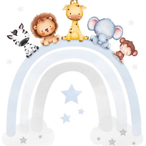 Lámina Animales y Arcoíris azul