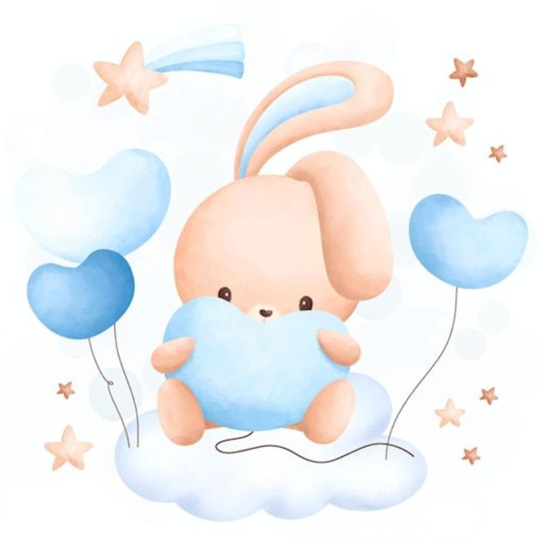 Lámina Conejo sobre nube azul