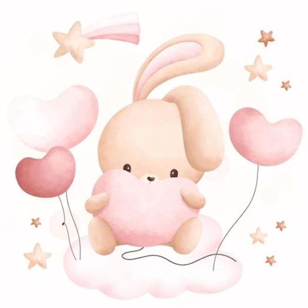 Lámina Conejo sobre nube rosa