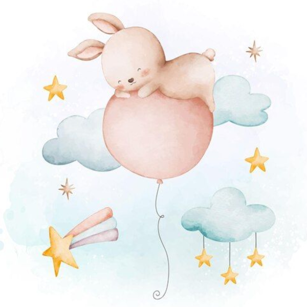 Lámina Conejo sobre globo