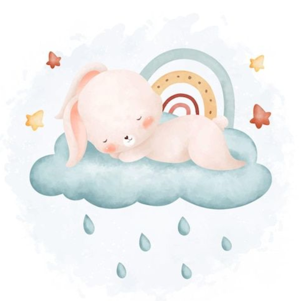 Lámina Conejo sobre Nube y Arcoíris