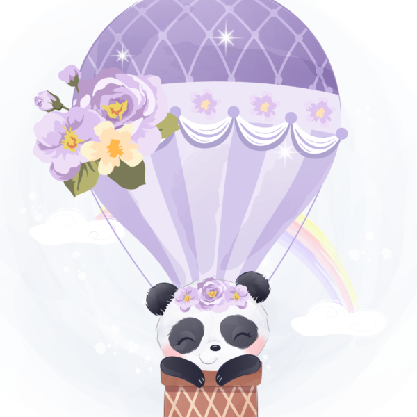 Lámina Oso Panda en Globo Aerostático