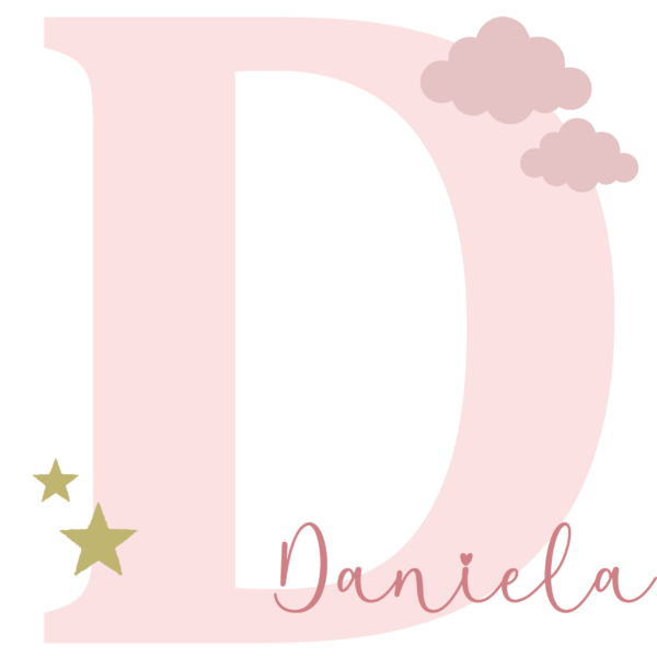 Lámina Inicial Nombre Rosa Nubes y Estrellas