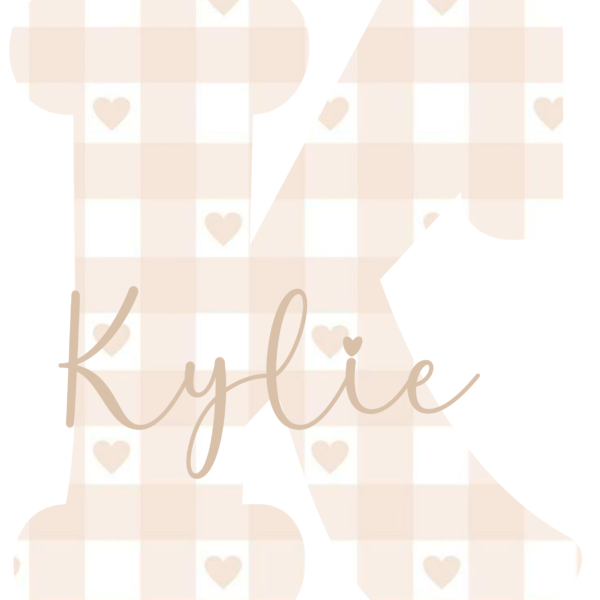 Lámina Inicial Nombre Beige con corazones