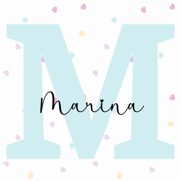 Lámina Inicial Nombre Azul con corazones