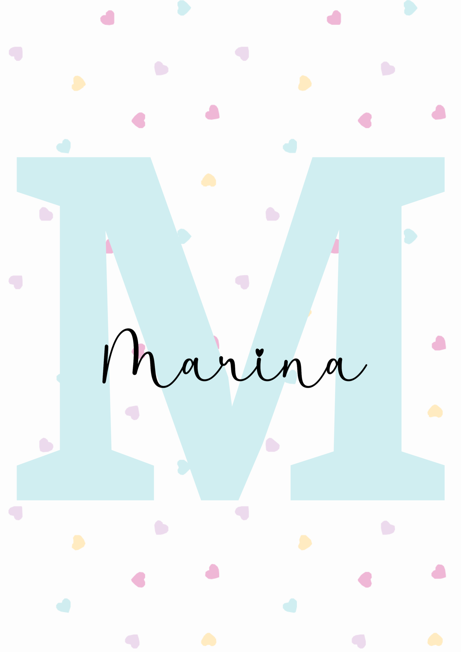 Lámina Inicial Nombre Azul con corazones