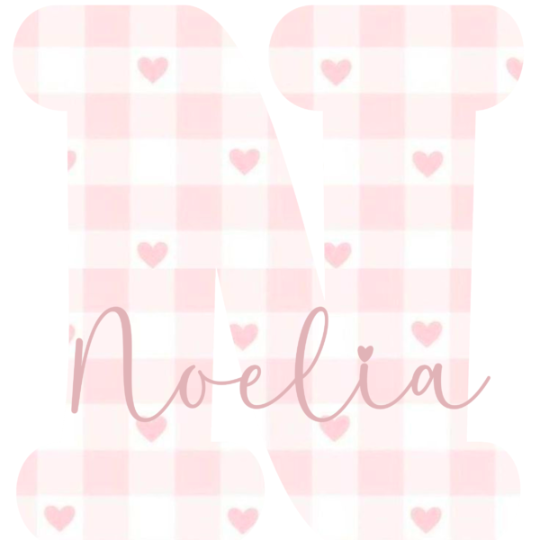 Lámina Inicial Nombre Rosa estilo Vichy con corazones