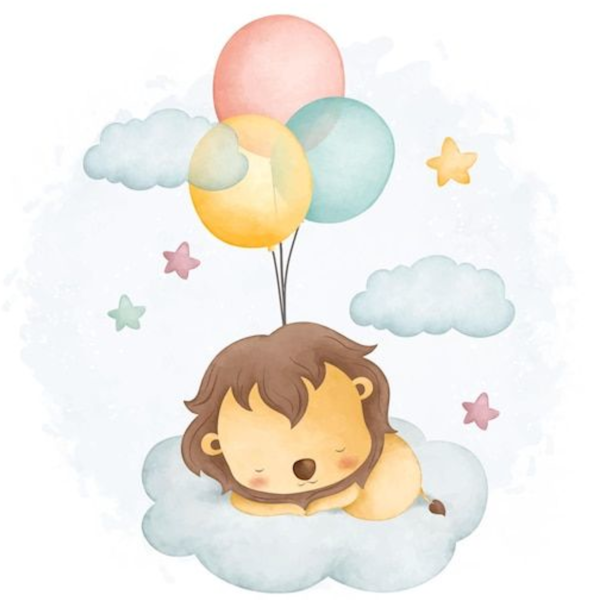 Lámina León dormido sobre Nube y Globos