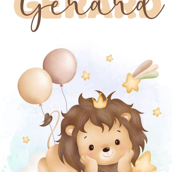 Lámina León sobre Nube y Globos con nombre