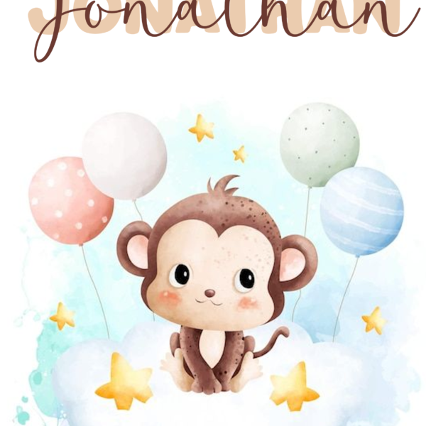 Lámina Mono sobre Nube y Globos con nombre