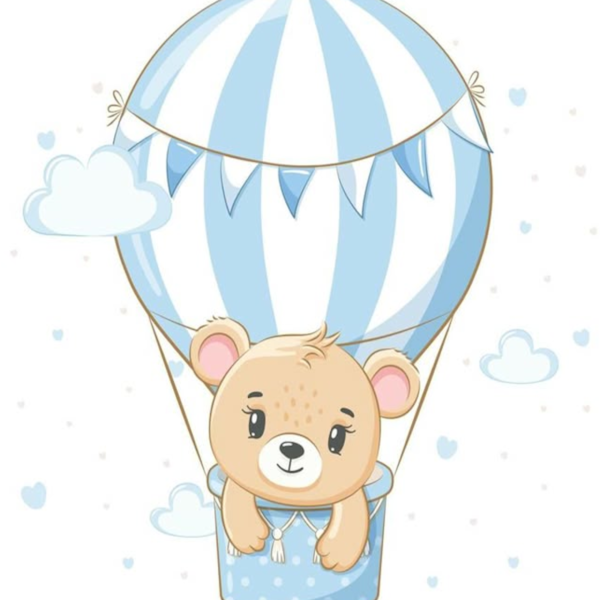 Lámina Oso con Globo Aerostático Azul