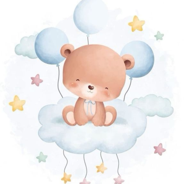 Lámina Oso sobre Nube y Globos