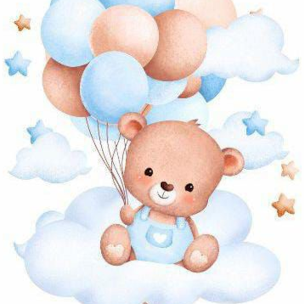 Lámina Oso sobre Nube y Globos Azules