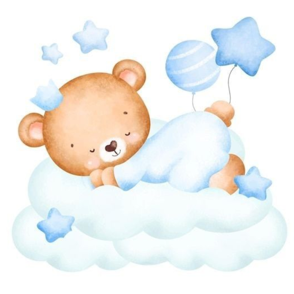 Lámina Oso durmiendo sobre Nube y Globos