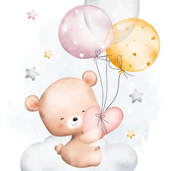 Lámina Oso sobre Nube y Globos con corazón