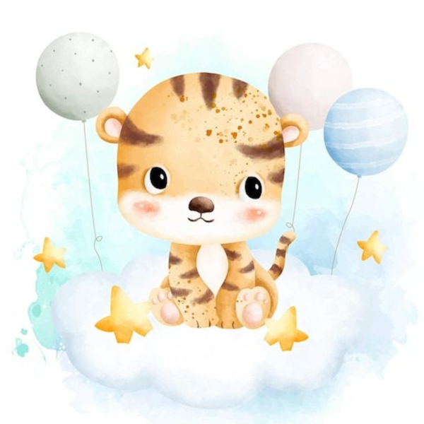 Lámina Tigre sobre Nube y Globos