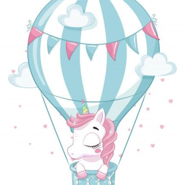 Lámina Unicornio en Globo Aerostático Azul